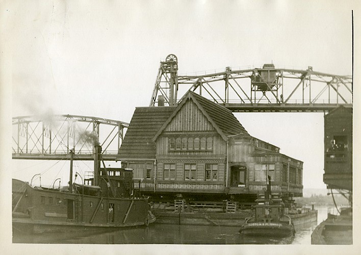 The Weyerhaeuser Building was barged up the Snohomish River from Mill A to Mill B in 1938. The Weyerhaeuser Building was barged up the Snohomish River from Mill A to Mill B in 1938.