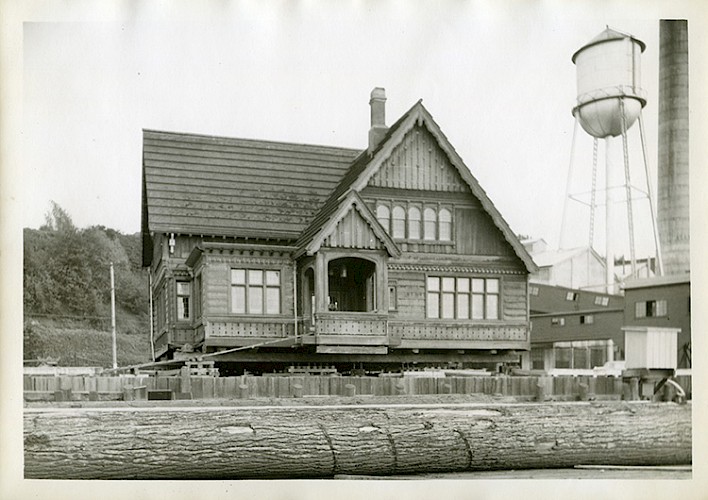 The Weyerhaeuser Building was barged up the Snohomish River from Mill A to Mill B in 1938. The Weyerhaeuser Building was barged up the Snohomish River from Mill A to Mill B in 1938.