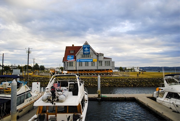 The Weyerhaeuser Building was moved over land from the Marina Village to Boxcar Park in 2016. The Weyerhaeuser Building was moved over land from the Marina Village to Boxcar Park in 2016.